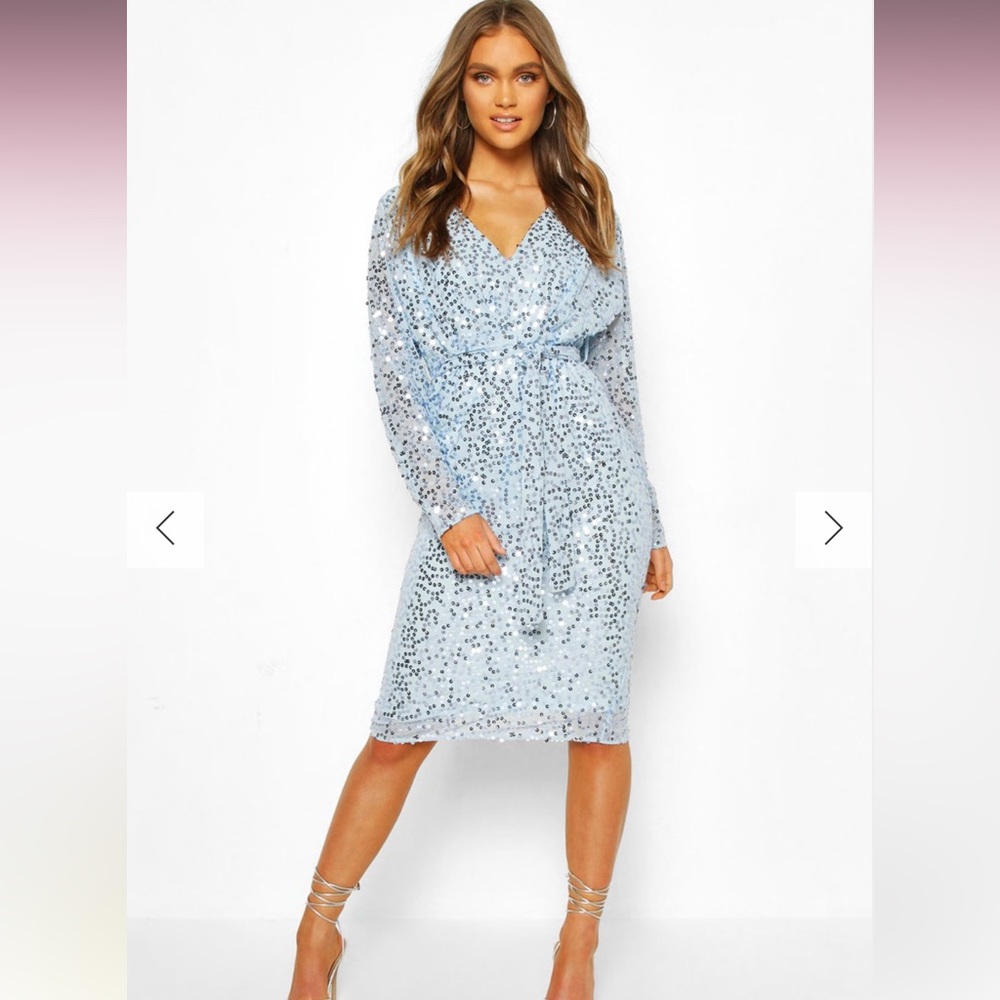Boohoo bridesmaid occasion sequin plunge midi dress
